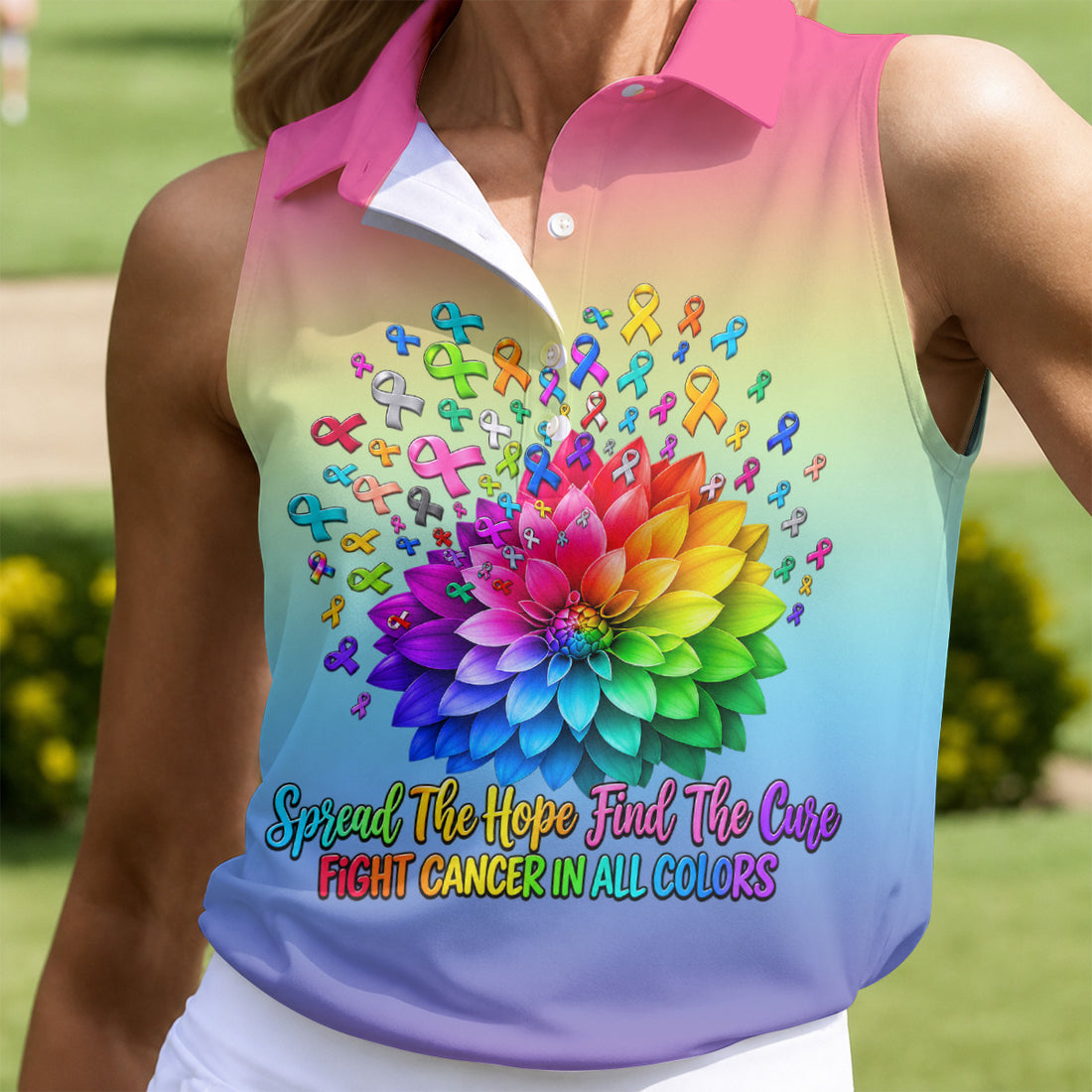 Spread Hope Find The Cure Rainbow Cancer Polo Shirt, Women's Golf Polo, Ladies Golf Top