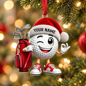 Custom Name Santa Golf Ball Acrylic Ornament, Christmas Ornaments, Golf Lover Gifts