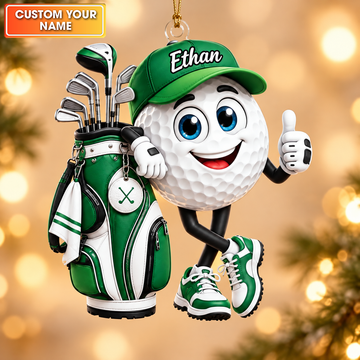 Custom Name Golf Ball And Bag Acrylic Ornament, Christmas Ornaments, Gifts For Golfers