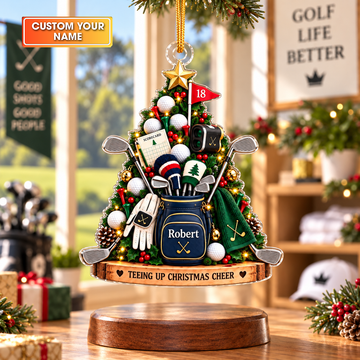 Custom Name Golf Bag Christmas Tree Acrylic Ornament, Christmas Ornaments, Golf Gifts
