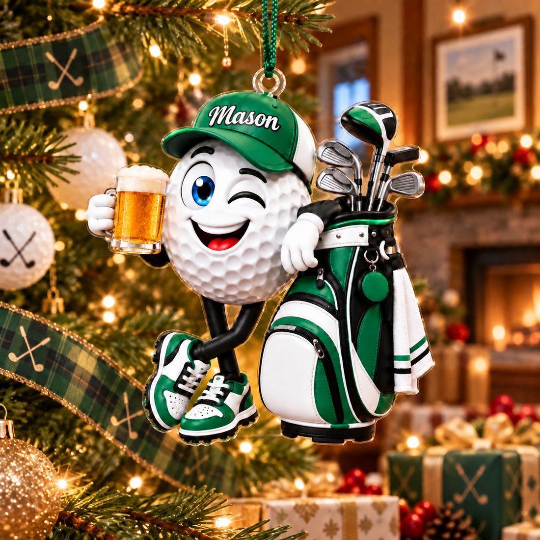 Custom Name Beer Golf Ball Acrylic Ornament, Golf Lover Gifts, Christmas Tree Decor