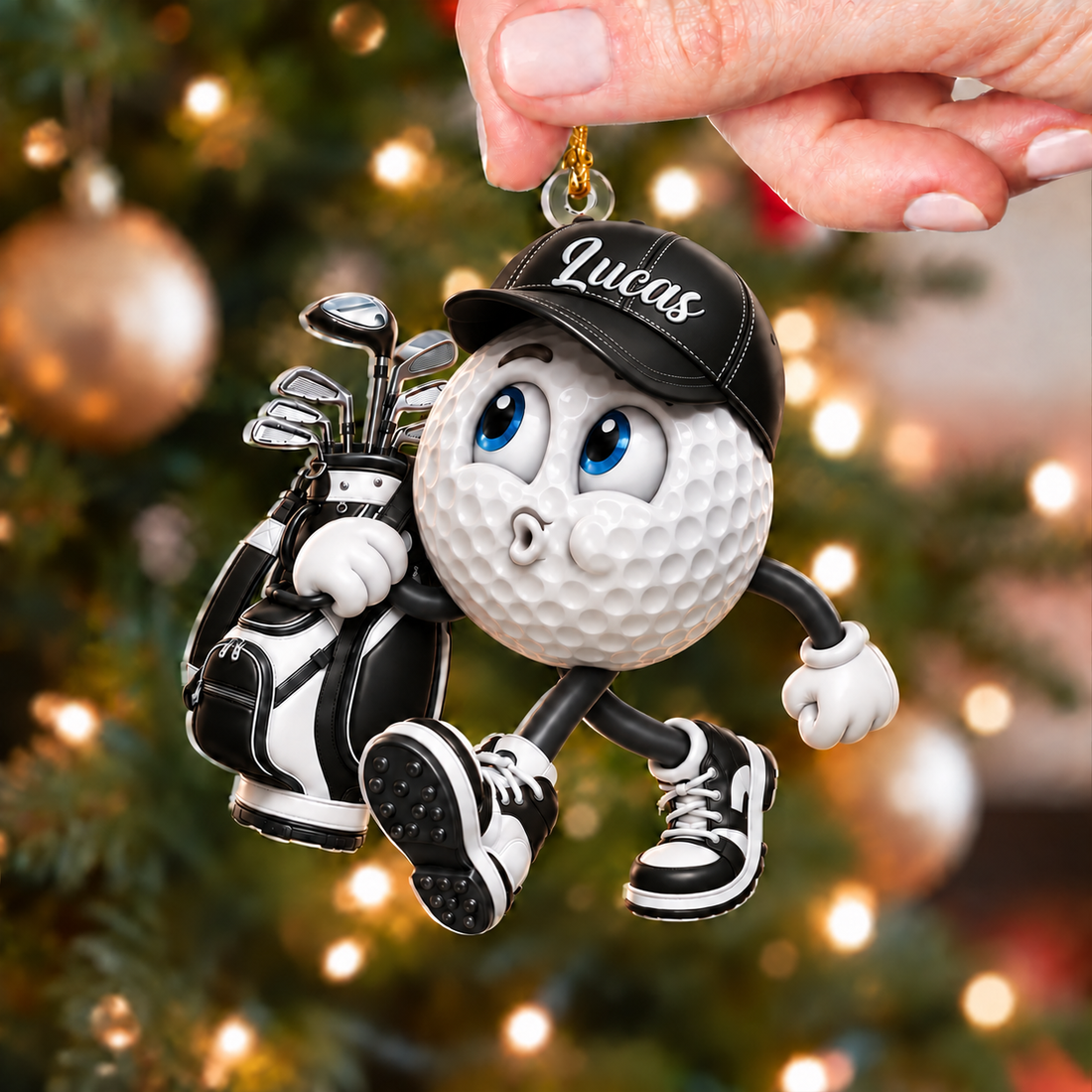 Custom Name Pouting Golf Ball Acrylic Ornament, Christmas Ornaments, Golf Gift Ideas