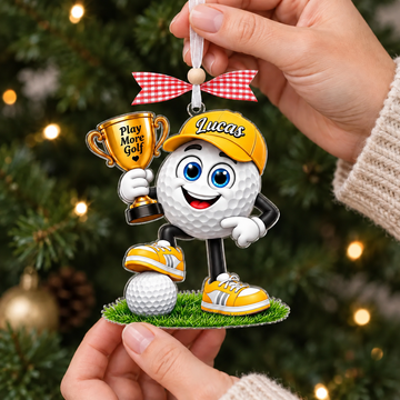 Custom Name Golf Ball Trophy Acrylic Ornament, Personalized Golf Gifts, Xmas Decorations