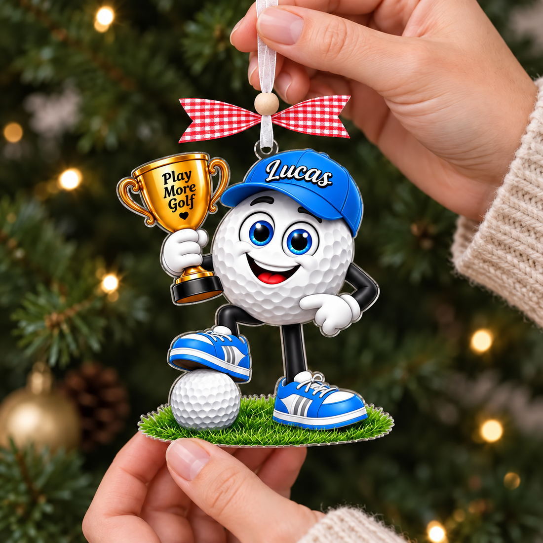 Custom Name Golf Ball Trophy Acrylic Ornament, Personalized Golf Gifts, Xmas Decorations