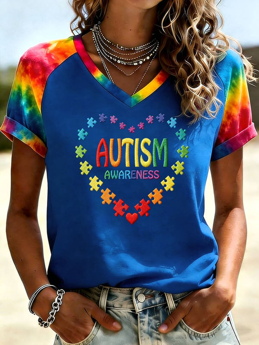 Women's Autism Acceptance V-Neck t-shirt, Autism Awareness Shirt, Autistic Gifts For Adults