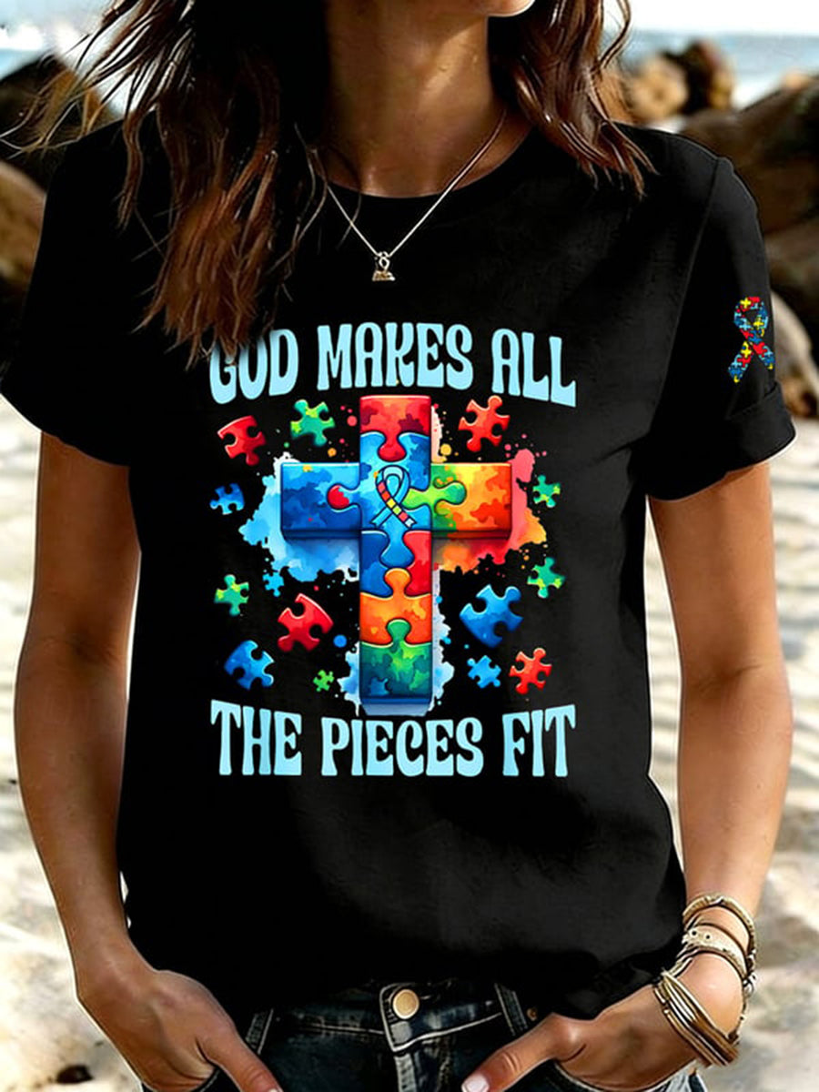 Women's Autism Acceptance Crew Neck T-shirt, Autism Awareness Shirt, Autistic Gifts For Adults